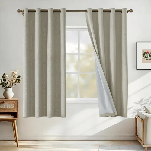 Miniatura 50 de Cortinas de lino 100% opacas para dormitorio, cortinas opacas de 45 pulgadas de largo, cortinas de oscurecimiento de habitación para sala de estar