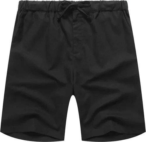 Miniatura 5 de COOFANDY Pantalones cortos de lino para hombre con cintura elástica y cordón para playa