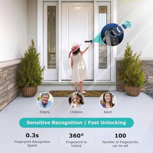 Miniatura 8 de CATCHFACE cerradura inteligente para puerta, cierre y apertura con huella dactilar/app TTlock/código/llave, con wifi, manija biométrica para puerta