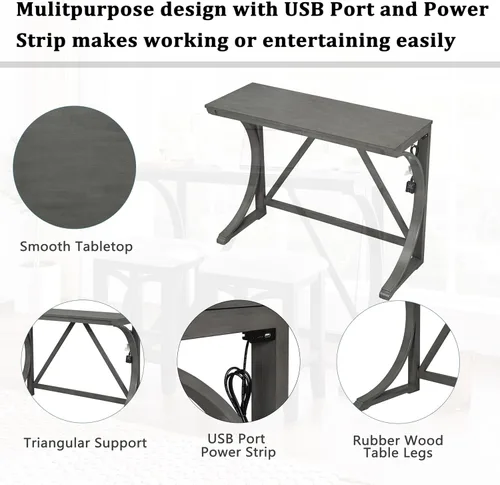 Miniatura 3 de JIVOIT Juego de mesa de comedor de 3 piezas con altura de mostrador, juego de comedor de madera maciza con 2 taburetes tapizados, mesa de comedor