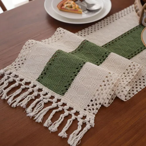 Miniatura 16 de Niviy Caminos de Mesa Bohemios de 120 Pulgadas de Largo Camino de Mesa de Macramé de Granja de Algodón y Lino Tejido Caminos de Mesa para Mesa