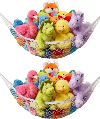 Miniatura 14 de Lazebox Hamaca de red para animales de peluche para juguetes de peluche, hamaca de animales de peluche de esquina para decoración de habitación