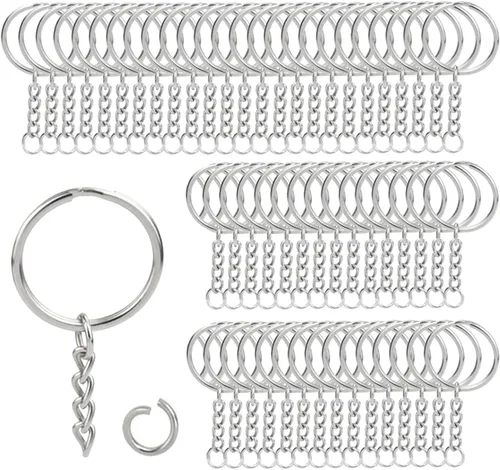 Miniatura 8 de 100 juegos de llaveros de 1 pulgada, llavero redondo dividido dorado con cadena y anillos de salto abiertos para hacer llaveros de bricolaje