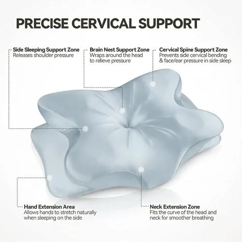 Miniatura 3 de Almohada cervical para el cuello para aliviar el dolor de cuello, almohada ergonómica de contorno de espuma viscoelástica con funda de tela de satén
