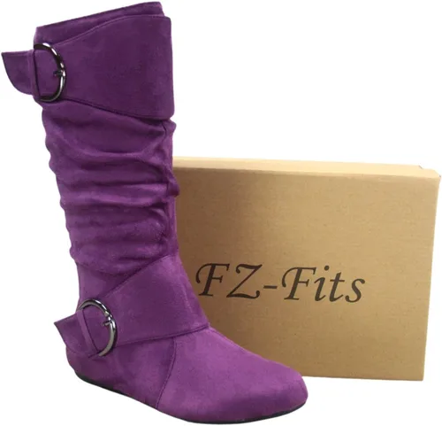 Miniatura 5 de Botas de mujer con hebilla lateral, cierre de cremallera, puntera redonda, planas, con tacón bajo, de media pantorrilla