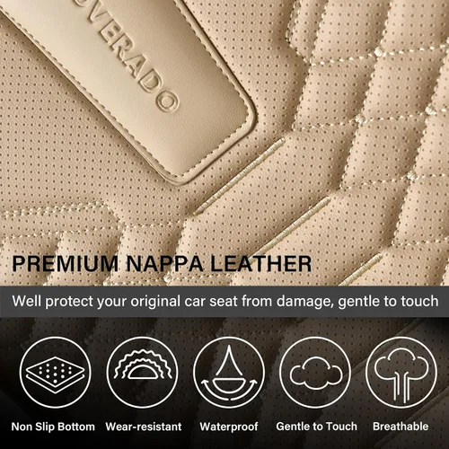 Miniatura 6 de Coverado Fundas de asiento delantero, 2 piezas de fundas de asiento universales para automóviles, de piel de napa transpirable, impermeable, Beige