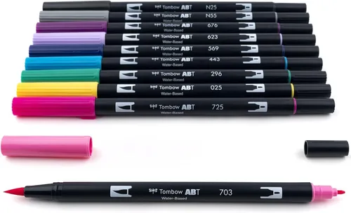 Miniatura 3 de Tombow 56188 Marcadores artísticos de doble pincel, Galaxy, paquete de 10. Marcadores mezclables, con pincel y punta fina