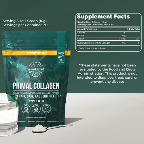 Miniatura 2 de Primal Harvest Polvo de Colágeno para Mujeres u Hombres Primal Harvest Péptidos de Colágeno en Polvo Tipo I y III, 10 Oz Polvo de Proteína