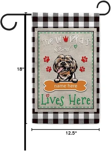 Miniatura 8 de The World's Best Dog Garden Flag Saint Bernard Dog Lives Here Bone Paw Buffalo Plaid Check 12.5x18 pulgadas Decoración exterior de patio de doble