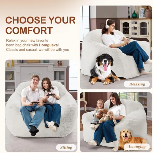 Miniatura 4 de Puf gigante para adultos, sillas grandes de espuma viscoelástica, sofá puff de gran tamaño con relleno, silla de lectura grande de piel sintética