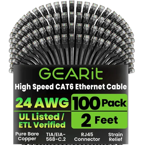 Miniatura 95 de Paquete de Cable Ethernet Cat 6 GEARit - Pack de 10 cables de conexión Ethernet Cat6 de 15 pies Cable de conexión de red RJ45, conectores dorados
