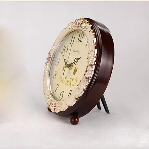 Miniatura 2 de Justup Reloj de mesa vintage, estilo retro europeo sin tictac, reloj de escritorio operado con baterías, movimiento silencioso de cuarzo para Marrón