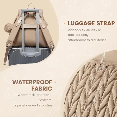 Miniatura 7 de LOVEVOOK Mochila para pañales, bolsa de bebé pequeña, bonita bolsa de pañales para bebé, elegante bolsa de viaje resistente al agua para mamá, Caqui