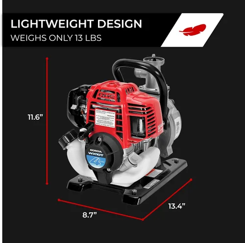 Miniatura 6 de Honda Power Equipment WX10 Bomba de agua de 52 PSI de 4 tiempos con adaptador de manguera, manguera de succión, abrazaderas y colador, motor
