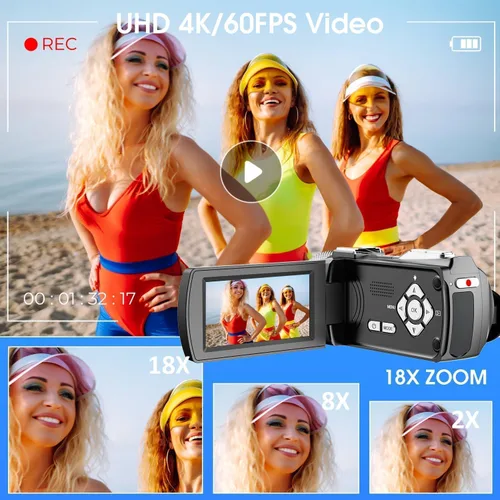 Miniatura 4 de Videocámara de cámara de video 4K Ultra HD, grabadora digital de 48 MP con micrófono inalámbrico Lavalier, zoom digital 18X, control remoto, tarjeta