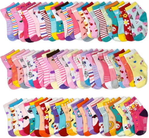 12 pares de calcetines antideslizantes antideslizantes para niños, calcetines de algodón para niños de 1-33-55-7 años de edad, niños y niñas