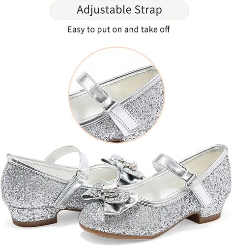 Miniatura 4 de Stelle - Zapatos de vestir para niñas pequeñas, zapatos de princesa con purpurina y flores, tacón bajo estilo Mary Jane, ideales para fiestas y bodas