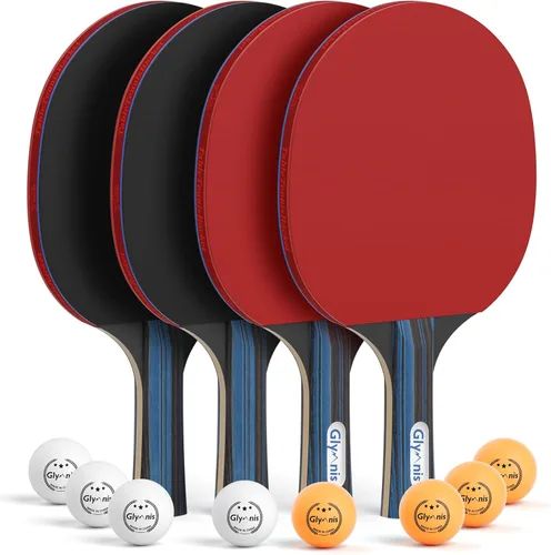 Glymnis Juego de Palas de Ping Pong Raquetas de Tenis de Mesa con Pelotas, Estuche de Almacenamiento para Interiores y Exteriores, Accesorios para