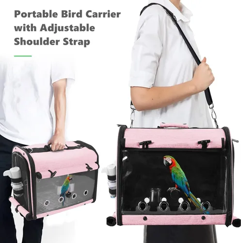 Miniatura 4 de Bolsa porta pájaros con jaula de viaje y soporte, mochila ligera para loros, bolsa de viaje portátil para pájaros, jaula de viaje transparente