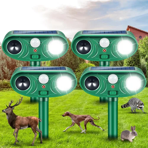 Miniatura 10 de Repelente solar ultrasónico de animales para exteriores, dispositivo disuasorio de gatos y repelente de ciervos, disuasorio de control de conejo