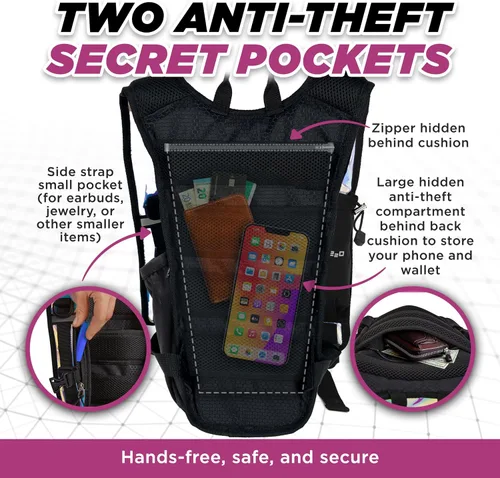 Miniatura 2 de Mochila de Hidratación Rave – Paquete de Hidratación Antirrobo para Festivales con Bolsa de 1.5L de TPU a Prueba de Fugas – Paquete de Agua Delgado