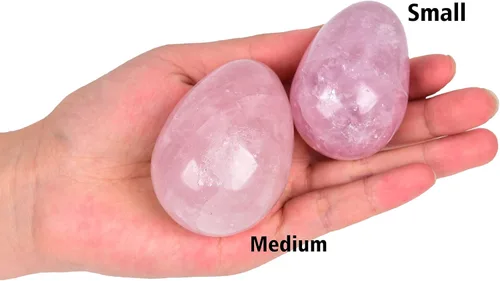 Miniatura 4 de AMOYSTONE Huevo de cristal de cuarzo rosa natural con base para decoración del hogar, curación y uso de reiki, tamaño pequeño de 2 a 2.3 pulgadas