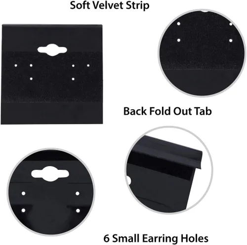 Miniatura 2 de Super Z Outlet Tarjetas de plástico de terciopelo negro para aretes, accesorios de joyería, 2 x 2 pulgadas (100 unidades)