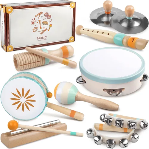 Instrumentos musicales para bebés – Juguetes musicales Montessori para niños pequeños de 1 a 3 años, juego de instrumentos de percusión de madera,