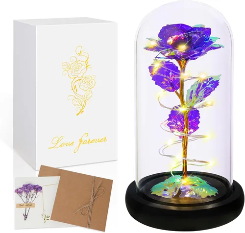Miniatura 17 de Colorida flor de rosa regalo para San Valentín, regalo de cumpleaños para mujer, regalo de cumpleaños colorido de flores artificiales, cadena de luz