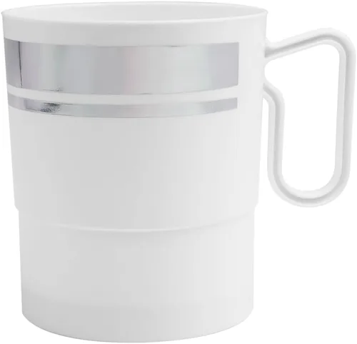 Miniatura 11 de Party Essentials Taza de café de plástico duro de 8 onzas con asa, 20 unidades, color negro bistró