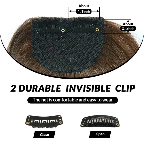Miniatura 4 de Shinon Flequillo lateral grueso, extensiones de cabello humano real, color marrón claro