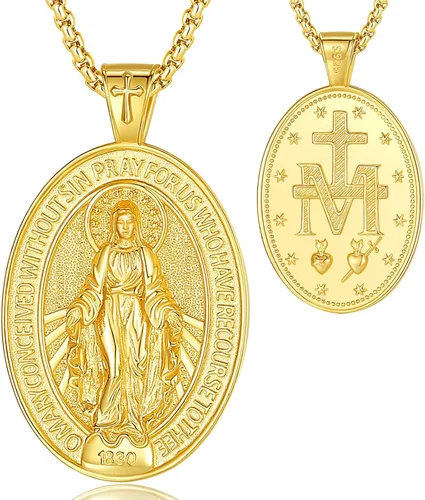 Miniatura 273 de EUDORA Collar de plata de ley 925, San Cristóbal y San Benito, San Miguel, Virgen María, San Judas Tadeo, Cruz de Buen Pastor y Arcángel, Medalla