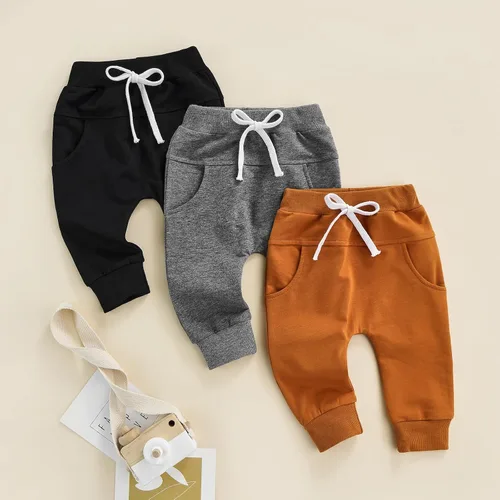 Miniatura 2 de TheFound Pantalones deportivos para bebés recién nacidos, con cintura elástica, cordón ajustable, ajuste holgado, de algodón