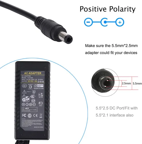 Miniatura 2 de Adaptador de fuente de alimentación de 15 V 5 A, 75 W, CA, CC, 15 voltios, adaptador de 5 amperios compatible con cable de cargador de 4.8 A 4800 mA