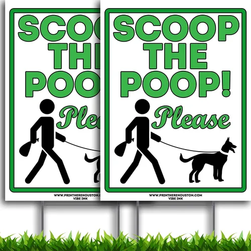 VIBE INK Scoop The Poop Please Clean Up After Your Dog de 9 x 12 pulgadas, letreros de césped para perros con alambre de metal con estacas en H