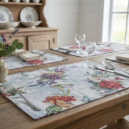 Miniatura 7 de DaDa Bedding Tropical Paradise - Manteles individuales florales de rosas azules - Juego de 4 tapices de naturaleza, pájaros, flores exóticas, jardín