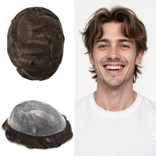Miniatura 16 de Toupee for Men Hair Piece Real Human Hair Full Poly Skin Mens Toupee Mens Hair System Injected PU Hair System Invisible Hairpiece for