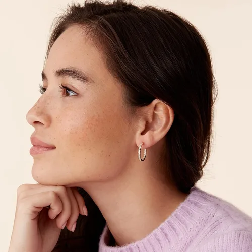 Miniatura 2 de PAVOI 14K Gold Plated 925 Sterling Silver Post Cubic Zirconia Hoop Earrings 3015mm