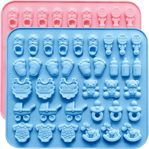 2 moldes de chocolate para baby shower, pies de bebé, carro, moldes de silicona de enfermería para chocolate, caramelos, gomitas, resina, jabón,