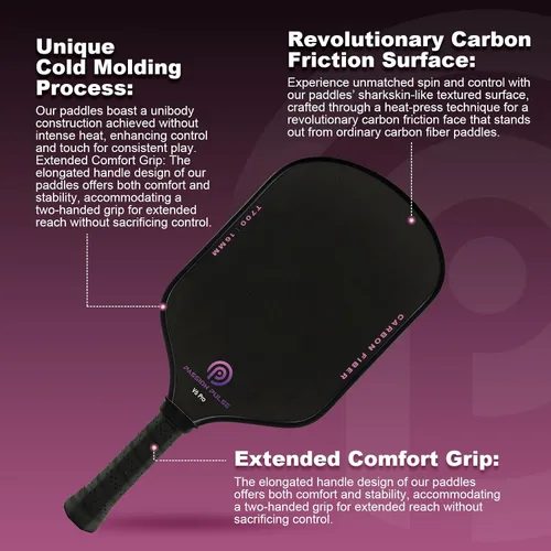 Miniatura 4 de Paletas de pickleball 2025, superficie de fibra de carbono cruda (CSF) de 0.63 pulgadas T700 de grano alto y giro, paletas de bola Pro Pickle Negro