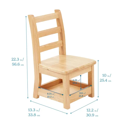Miniatura 3 de ECR4Kids Silla de escalera de tres peldaños con almacenamiento, altura del asiento de 10 pulgadas, asiento de aula, natural, paquete de 2