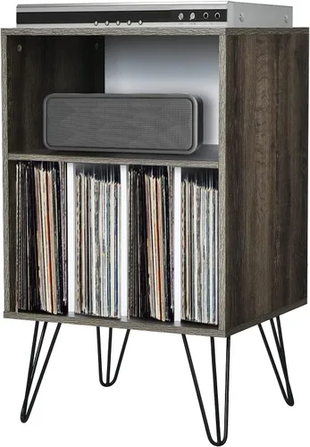 Miniatura 10 de Tangkula Record Player Stand, Turntable Stand with Metal Legs, Vinyl Record Storage Cabinet w/ 5 Open Shelves Holds up to 150 Albums for Living Room
