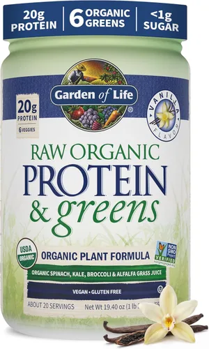 Garden of Life Proteína Orgánica Cruda y Verdes Sabor Vainilla – Proteína vegana en polvo para mujeres y hombres, proteínas vegetales y de guisante,
