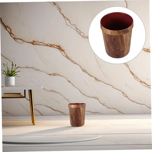 Miniatura 7 de STOBOK 1 bote de basura, cesta de basura para baño, papelera de madera con patrón de madera, contenedor de basura retro, contenedor de basura