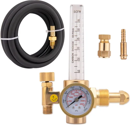 Regulador de CO2 de argón para regulador de gas de soldador Mig con manguera de gas de 6.6 pies Cfh Flujo de salida de 10 a 60 Cfh 0 a 4000 Psi,
