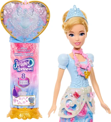 Miniatura 9 de Mattel Disney Frozen Muñeca de moda Anna con accesorios y 8 sorpresas, incluyendo caja de gemas de copos de nieve, anillo para niños y 9 piezas