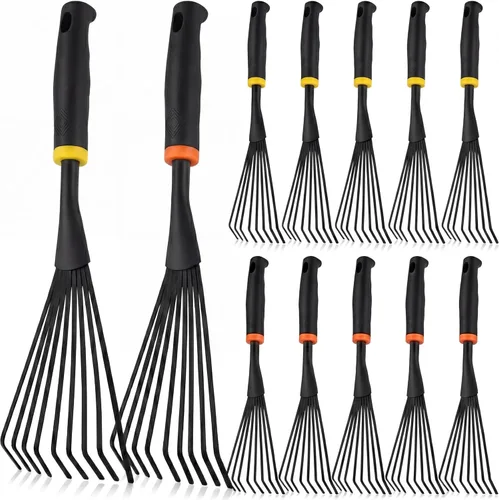 Miniatura 10 de Yaocom 12 piezas de rastrillos de mano, mini cultivador de jardín de alta resistencia, rastrillo pequeño de 11 pulgadas con mango para excavar