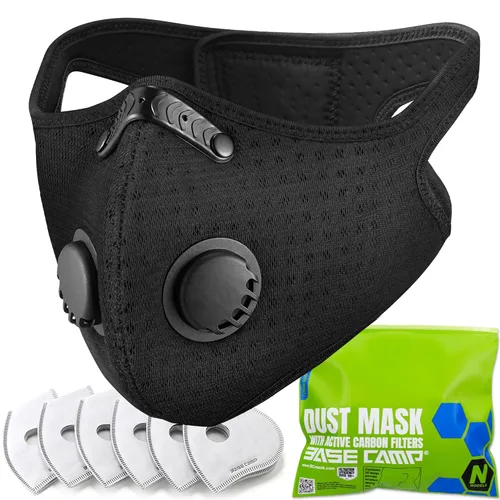 BASE CAMP Máscara antipolvo reutilizable N Plus, sello de 360 grados con máscara respiratoria de material MNL con 6 filtros - Máscara facial para