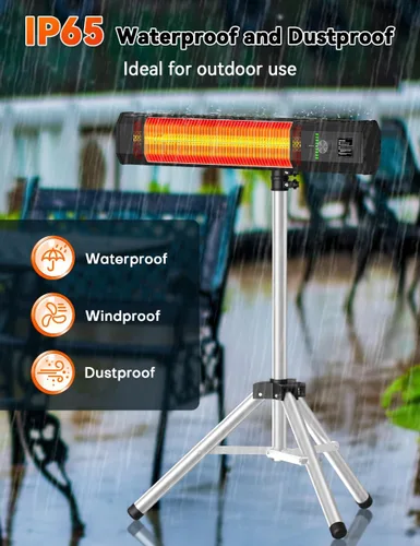 Miniatura 5 de calentadores de 1500 W para exteriores de patio con 9 niveles de calefacción, impermeable IP65, temporizador de 9H, calentadores de patio eléctricos