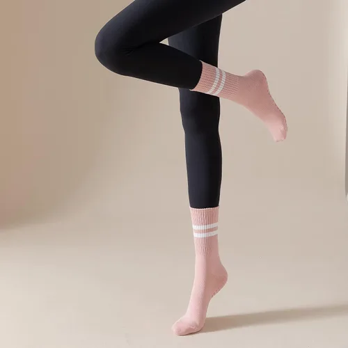 Miniatura 4 de Lacholin 3 pares de calcetines de yoga y pilates con empuñaduras para mujer, calcetines de algodón antideslizantes para barras, ballet, danza